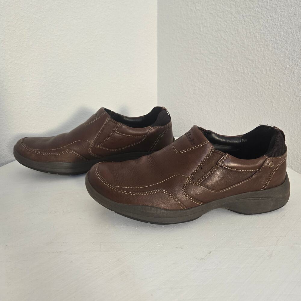 Clarks Men's Brown Leather Slip On Casual Loafers Shoes Size 9.5